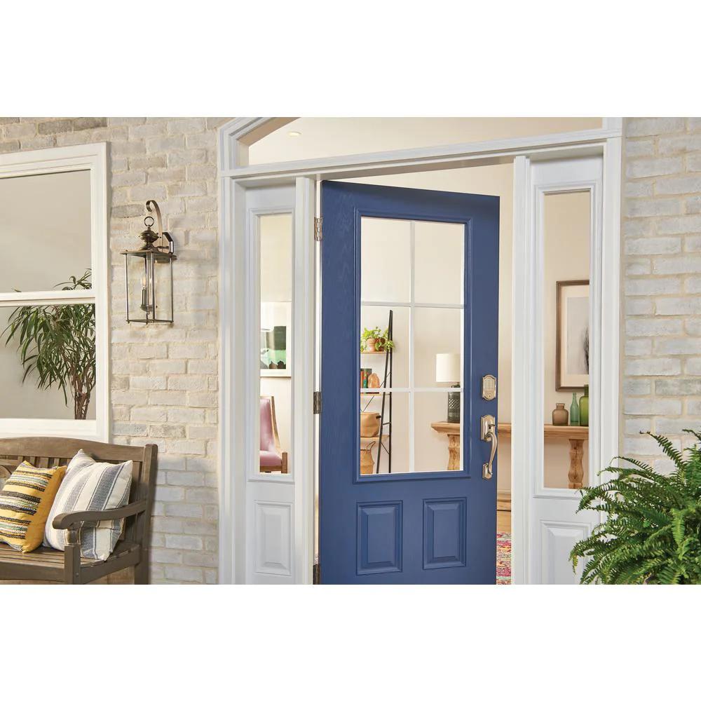 Camelot Satin Nickel Encode Smart Wi-Fi Deadbolt with Alarm and Camelot Handle Set with Accent Lever with Camelot Trim
