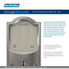 Camelot Satin Nickel Encode Smart Wi-Fi Deadbolt with Alarm and Camelot Handle Set with Accent Lever with Camelot Trim