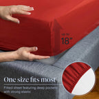 LuxClub 7 PC Split King Sheet Set Bamboo Sheets Deep Pockets 18" Eco Friendly Wrinkle Free Cooling Sheets Machine Washable Hotel Bedding Silky Soft - Red Split King