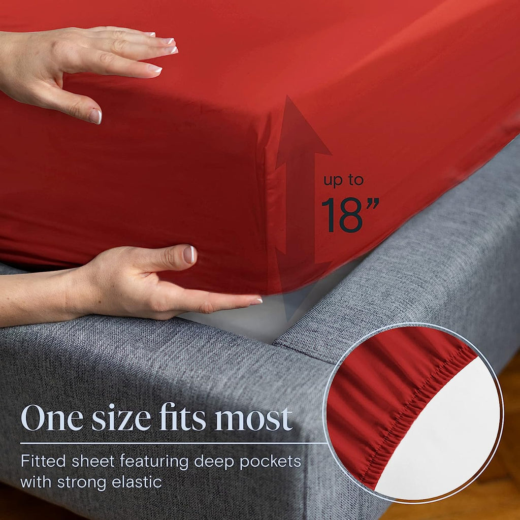 LuxClub 6 PC King Size Sheet Set Bamboo Sheets Deep Pockets 18" Eco Friendly Wrinkle Free Cooling Sheets Machine Washable Hotel Bedding Silky Soft - Red King