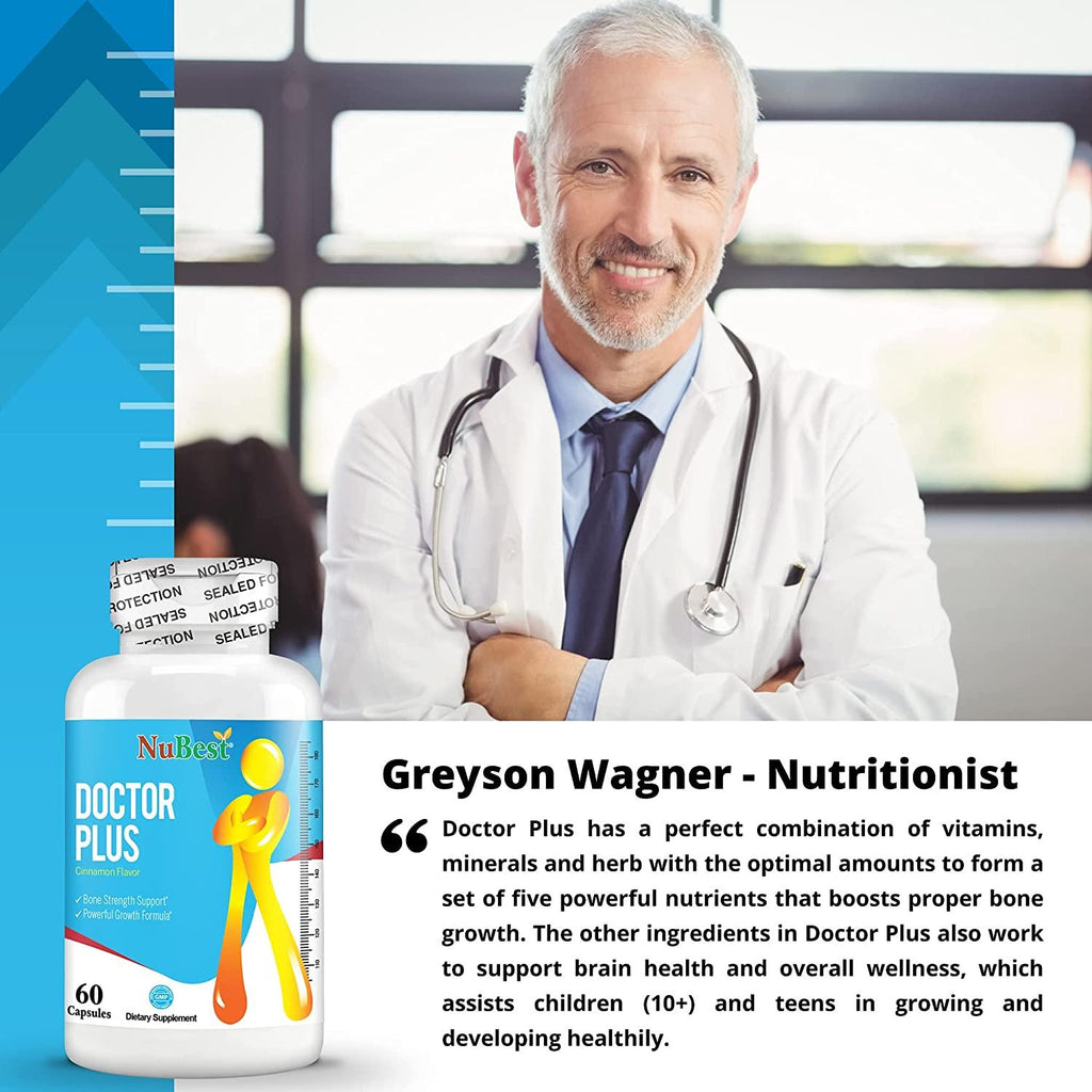 Doctor Plus - Powerful Growth Boost - Promotes Strong and Healthy Bones - Immunity Support - for Children (10+) and Teens - 60 Capsules (Pack of 6)