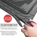 CAR PASS Heavy Duty Rubber Floor Mats 4-Piece Car Mat Set - Universal Waterproof Carbon Fiber Floor Mats for Car SUV Truck, Durable All-Weather Mats(Black and Red)
