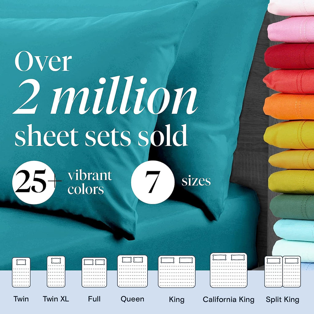 LuxClub 6 PC California King Size Sheet Set Bamboo Sheets Deep Pockets 18" Eco Friendly Wrinkle Free Cooling Sheets Machine Washable Hotel Bedding Silky Soft - Teal California King