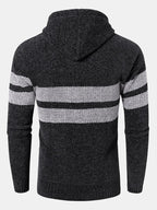 mens wide striped knit zip up plush lined thick hooded cardigans