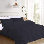 Pinch Pleated Duvet Cover 1 Piece Egyptian Cotton 800 Thread Count Box Pintuck with Zipper Closure &amp; Corner Ties Duvet Cover, Super King (116" x 98") Black Solid