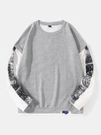 mens texture paisley print stitching sweatshirt casual pullover two pieces outfits