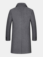 mens woolen pure color button up business casual mid-length overcoats