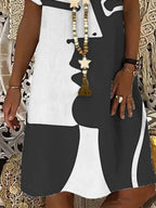 Fashion Abstract Printed V-neck Shift Dress