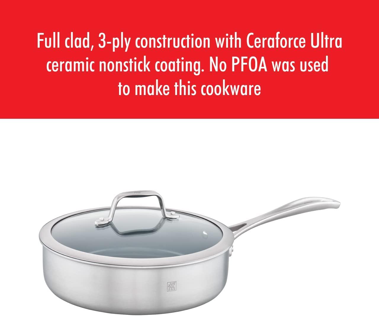 ZWILLING Spirit Ceramic Nonstick Saute Pan, 3-qt, 2-inch, Stainless Steel