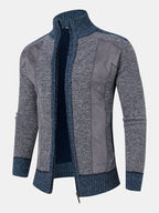 mens contrast stitching stand collar zipper front knitted casual cardigans