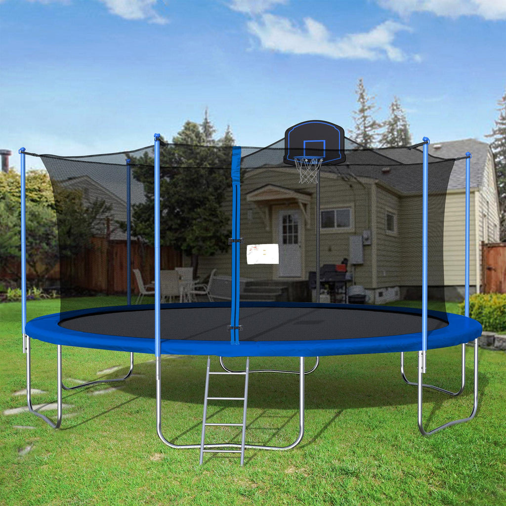 16FT Trampoline, 2021 Upgraded Outdoor Round Trampoline with Safety Enclosure, Basketball Hoop and Ladder, Outdoor Trampoline for Family School Entertainment, Heavy Duty Frame and Coiled Spring, B234