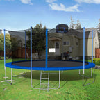 16FT Trampoline, 2021 Upgraded Outdoor Round Trampoline with Safety Enclosure, Basketball Hoop and Ladder, Outdoor Trampoline for Family School Entertainment, Heavy Duty Frame and Coiled Spring, B235