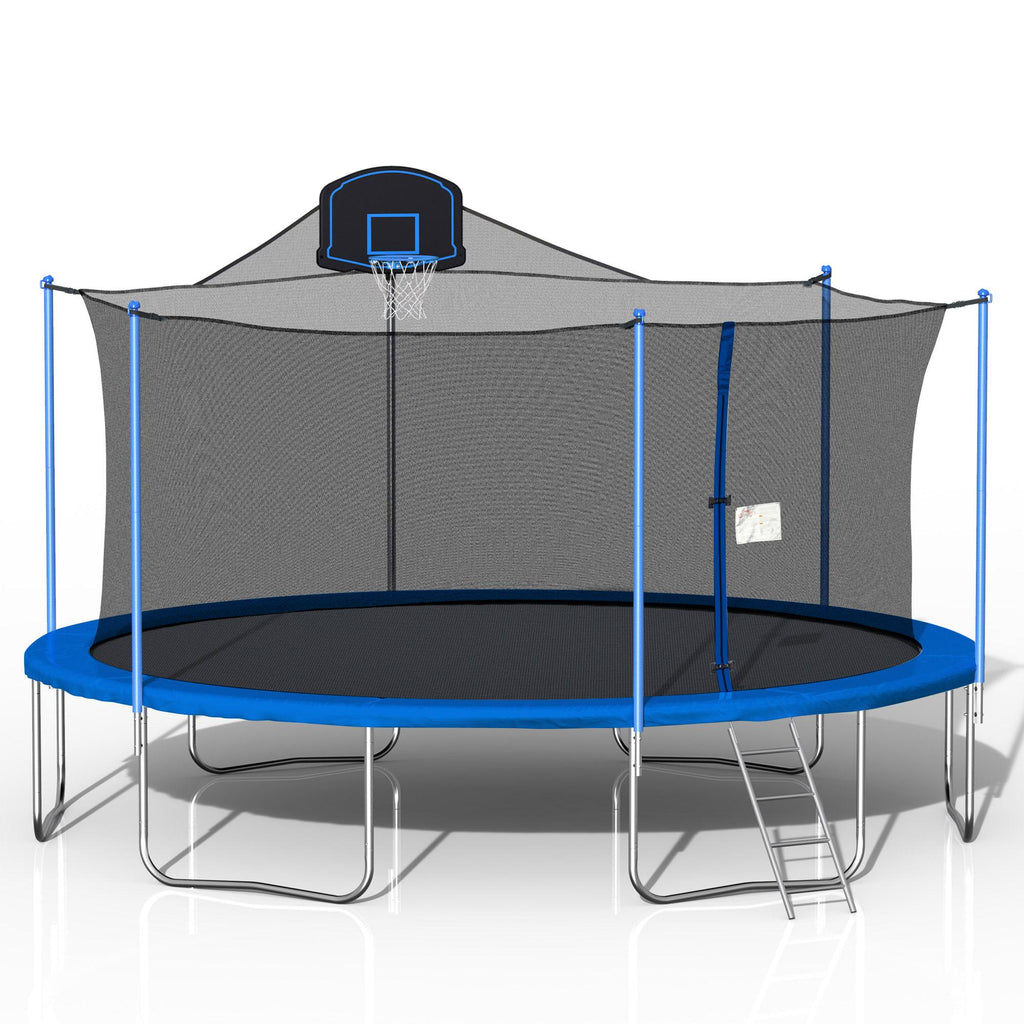 16FT Trampoline, 2021 Upgraded Outdoor Round Trampoline with Safety Enclosure, Basketball Hoop and Ladder, Outdoor Trampoline for Family School Entertainment, Heavy Duty Frame and Coiled Spring, B235