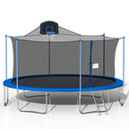 16FT Trampoline, 2021 Upgraded Outdoor Round Trampoline with Safety Enclosure, Basketball Hoop and Ladder, Outdoor Trampoline for Family School Entertainment, Heavy Duty Frame and Coiled Spring, B234
