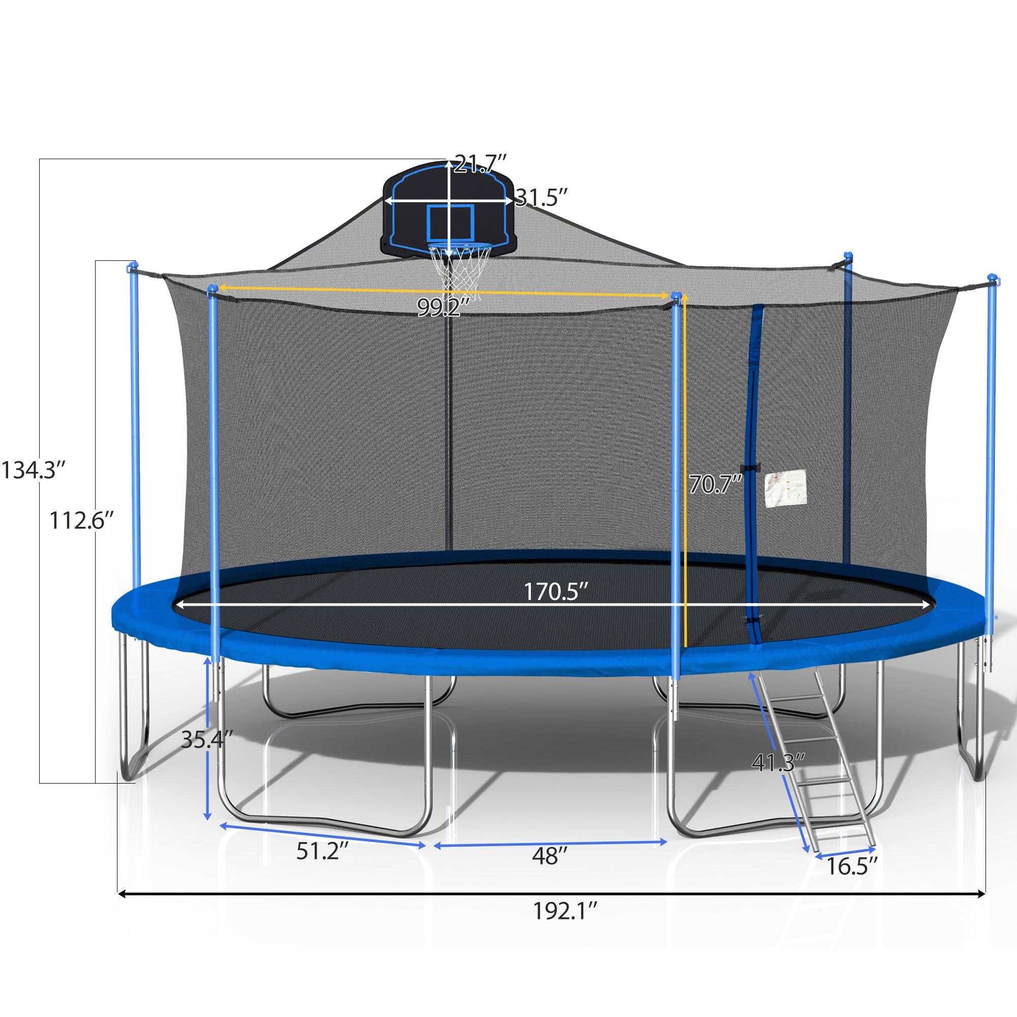 16FT Trampoline, 2021 Upgraded Outdoor Round Trampoline with Safety Enclosure, Basketball Hoop and Ladder, Outdoor Trampoline for Family School Entertainment, Heavy Duty Frame and Coiled Spring, B234