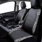 Flying Banner car seat Covers Protects Zebra Printing Velvet Faux Leather Carbon Fiber Front and Rear Bench Full Set (Zebra Black, Full Set - 8PCS)