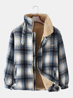 mens plaid thicken sherpa lined lapel cotton vintage overcoats with pocket