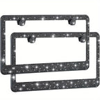 2pcs Luxurious Bling License Plate Frames - Handcrafted  Steel Frames with Artificial Diamonds - Sparkly Car License Plate Cover