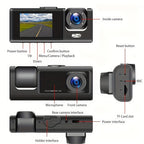 3 Channel Dash Cam For Car Camera 1080P Video Recorder Dashcam Black Box Dual Lens Inside Car DVR Rear View Camera Car Accessory