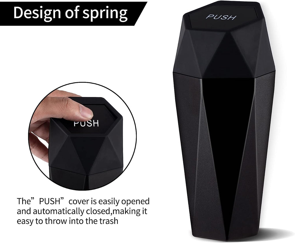 JUSTTOP Car Trash Can with Lid, Diamond  Small Automatic Portable Trash Can, Easy to Clean, Used in Car Home Office Interior Accessories, 2PCS (Black)