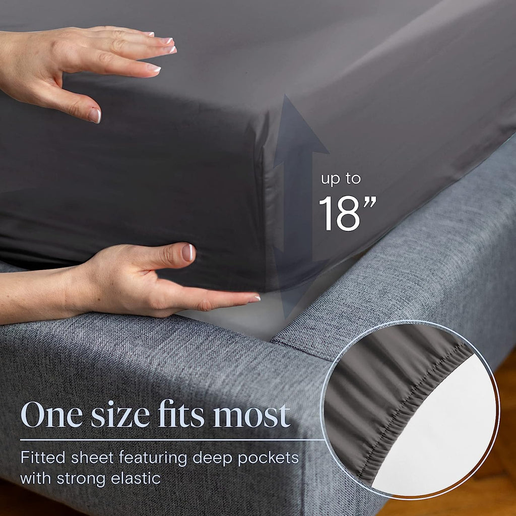 LuxClub 6 PC King Size Sheet Set Bamboo Sheets Deep Pockets 18" Eco Friendly Wrinkle Free Cooling Sheets Machine Washable Hotel Bedding Silky Soft - Grey King