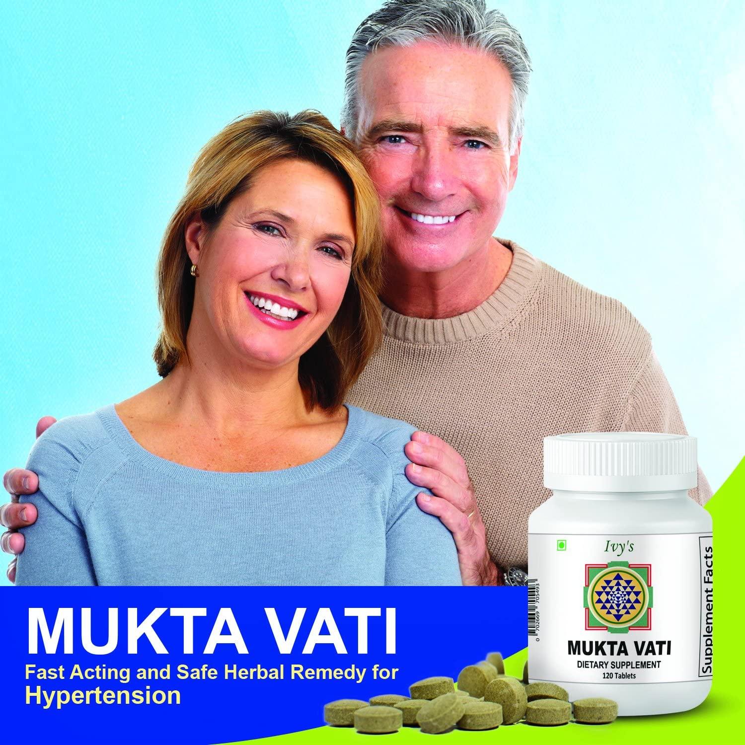 Ivy's Mukta Vati 120 Herbal Tablets a Bottle I Natural Blood Pressure Support Supplement I Natural Supplements for Heart Health, Anxiety & Hypertension I Natural Ingredients (6 Bottles)