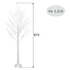 Prelit Birch Tree 96 LEDs Light Silver Twig Warm White White Branches (6 Ft) Home Festival Party Christmas Indoor and Outdoor 1 Pack