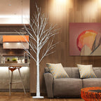 Prelit Birch Tree 96 LEDs Light Silver Twig Warm White White Branches (6 Ft) Home Festival Party Christmas Indoor and Outdoor 1 Pack
