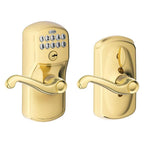 Plymouth Bright Brass Electronic Door Lock with Flair Door Lever Featuring Flex Lock