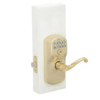 Plymouth Bright Brass Electronic Door Lock with Flair Door Lever Featuring Flex Lock