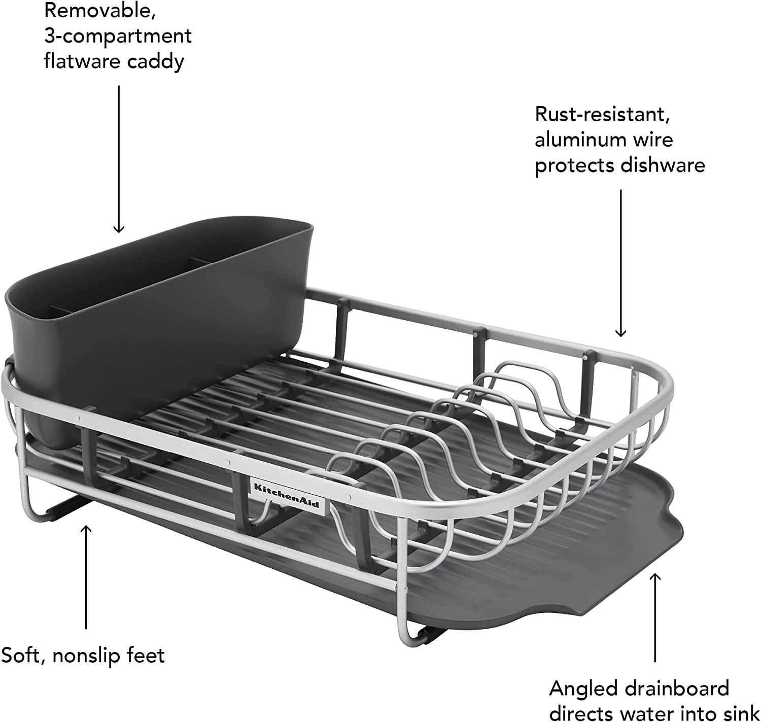KitchenAid Aluminum Space Saving Dishrack, 17-Inch, Charcoal