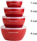KitchenAid Classic Prep Bowls with Lids, Set of 4, Empire Red