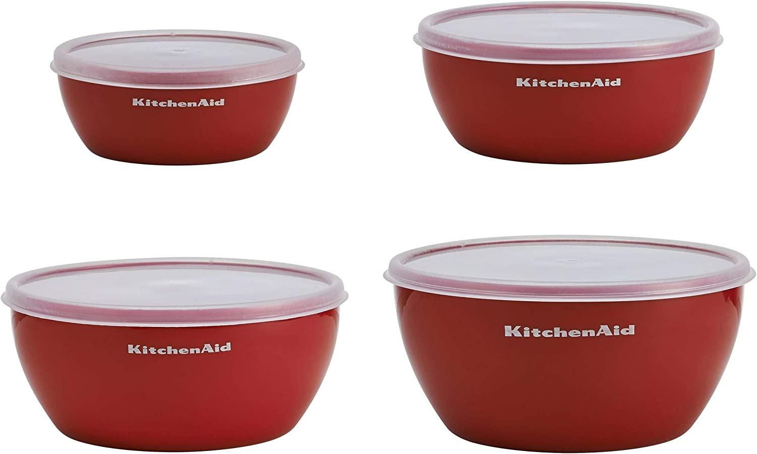 KitchenAid Classic Prep Bowls with Lids, Set of 4, Empire Red