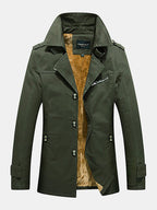 mens cotton thick plush lined button front lapel warm overcoats with pocket