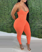 Ribbed Backless Spaghetti Strap Corset Jumpsuit