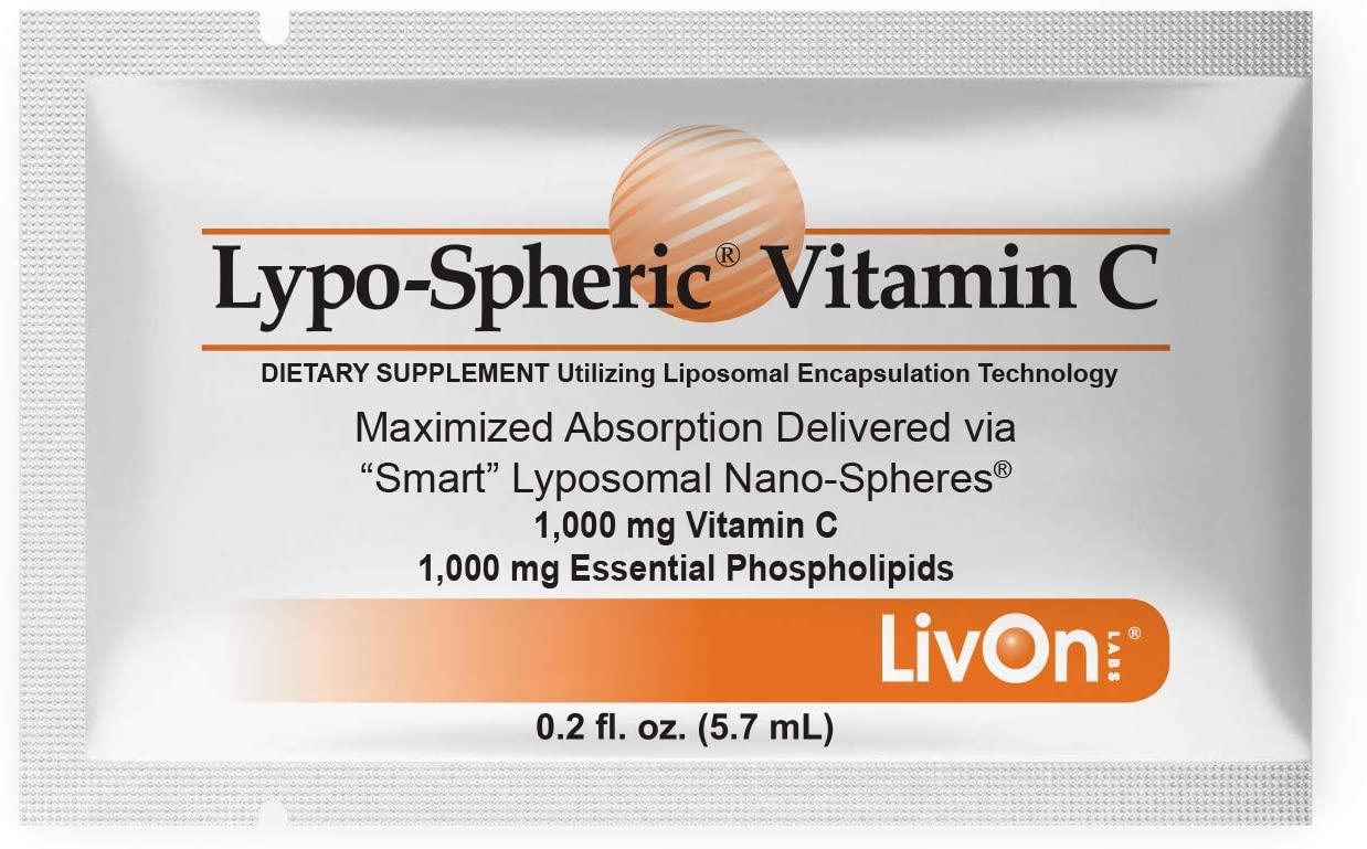 Lypo–Spheric Vitamin C - 6 Cartons (180 Packets) – 1,000 mg Vitamin C & 1,000 mg Essential Phospholipids Per Packet – Liposome Encapsulated for Improved Absorption – 100% Non–GMO