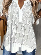 Round Neck Print Stitching Casual Loose Long-sleeved Blouse