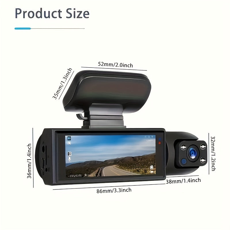 Dash Camera Front And Inside, 3.16inch Dash Cam 1080P, G Sensor HD Night Vision Loop Recording Wide Angle Car DVR