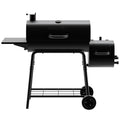 Barrel Charcoal BBQ Grill Smoker 29 in. Side Shelf Two Racks Meat Black