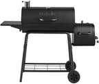 Barrel Charcoal BBQ Grill Smoker 29 in. Side Shelf Two Racks Meat Black