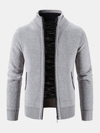 mens plain chenille knit stand collar zipper warm cardigans with pocket