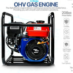 AlphaWorks Water Transfer Pump Portable 7HP 196cc 4-Stroke Gas Engine EPA Certified 2" Inch Intake 132GPM Flow Rate 23FT Suction 92FT Lift 1/2" Passable Solids