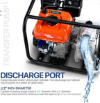 AlphaWorks Water Transfer Pump Portable 7HP 196cc 4-Stroke Gas Engine EPA Certified 2" Inch Intake 132GPM Flow Rate 23FT Suction 92FT Lift 1/2" Passable Solids