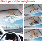 Sunglass Holder for Car Visor Sunglasses Clip Magnetic Leather Glasses Eyeglass Holder Interior Car Accessories for Woman Man - 2 Packs Beige