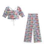lace-up chiffon two piece set