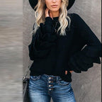 Women's Round Neck Flare Sleeve Multi-layer Ruffle Sweater