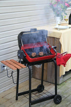 Electric Grill BBQ Outdoor Rotisserie Black Red Cart Barbecue Side Tables