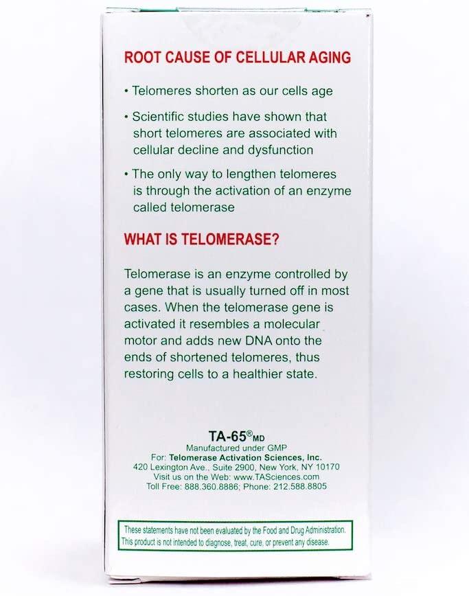 T.A. Sciences | TA-65 Supplement | 1x90 Capsules | 250 U | Free $99.00 Value | Rg-Cell Concentrated Restorative Serum with EGF &AFA Algae