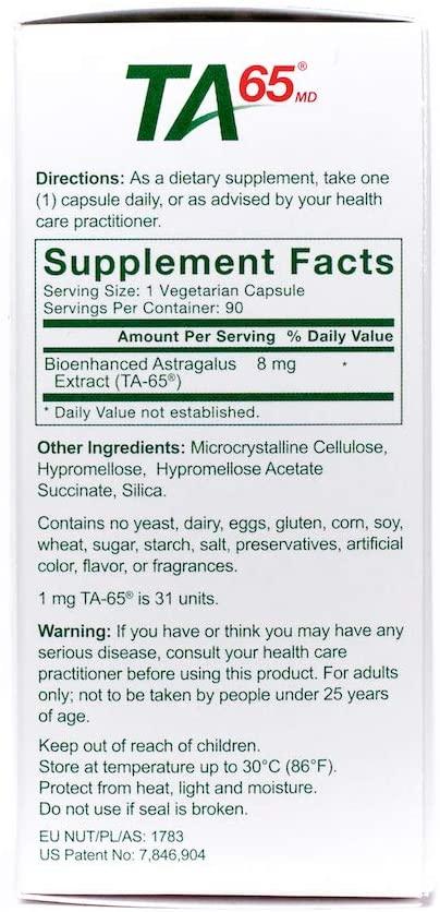 T.A. Sciences | TA-65 Supplement | 1x90 Capsules | 250 U | Free $99.00 Value | Rg-Cell Concentrated Restorative Serum with EGF &AFA Algae