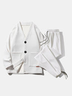 mens texture solid color button front cardigan basics two pieces outfits